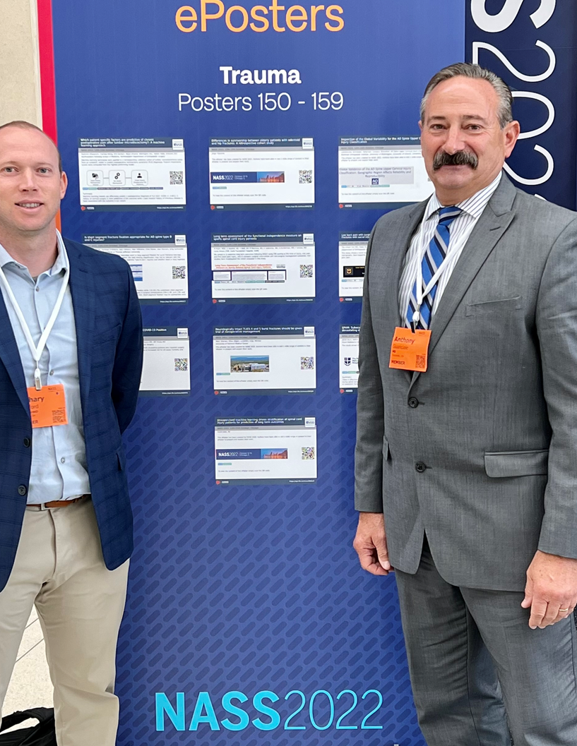 NASS 2022 Pictured are Orthopaedic Surgery Resident Zach Crawford MD (left) and Anthony Guanciale MD (right) at the NASS meeting.